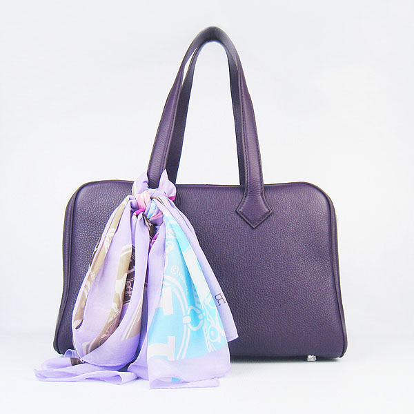 Best Replica Hermes Victoria Cowskin Leather Bag Purple H2802